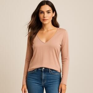 Reformation Erika Top Blush Pink Long Sleeve V-Neck Shirt Women’s Large NWT